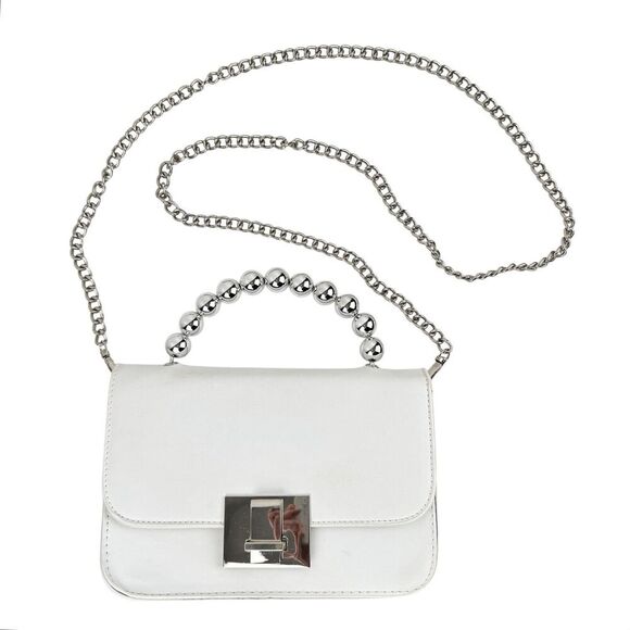 Fashion Nova Rock With You Crossbody Satchel White Removable Silver Chain Strap - Picture 1 of 16